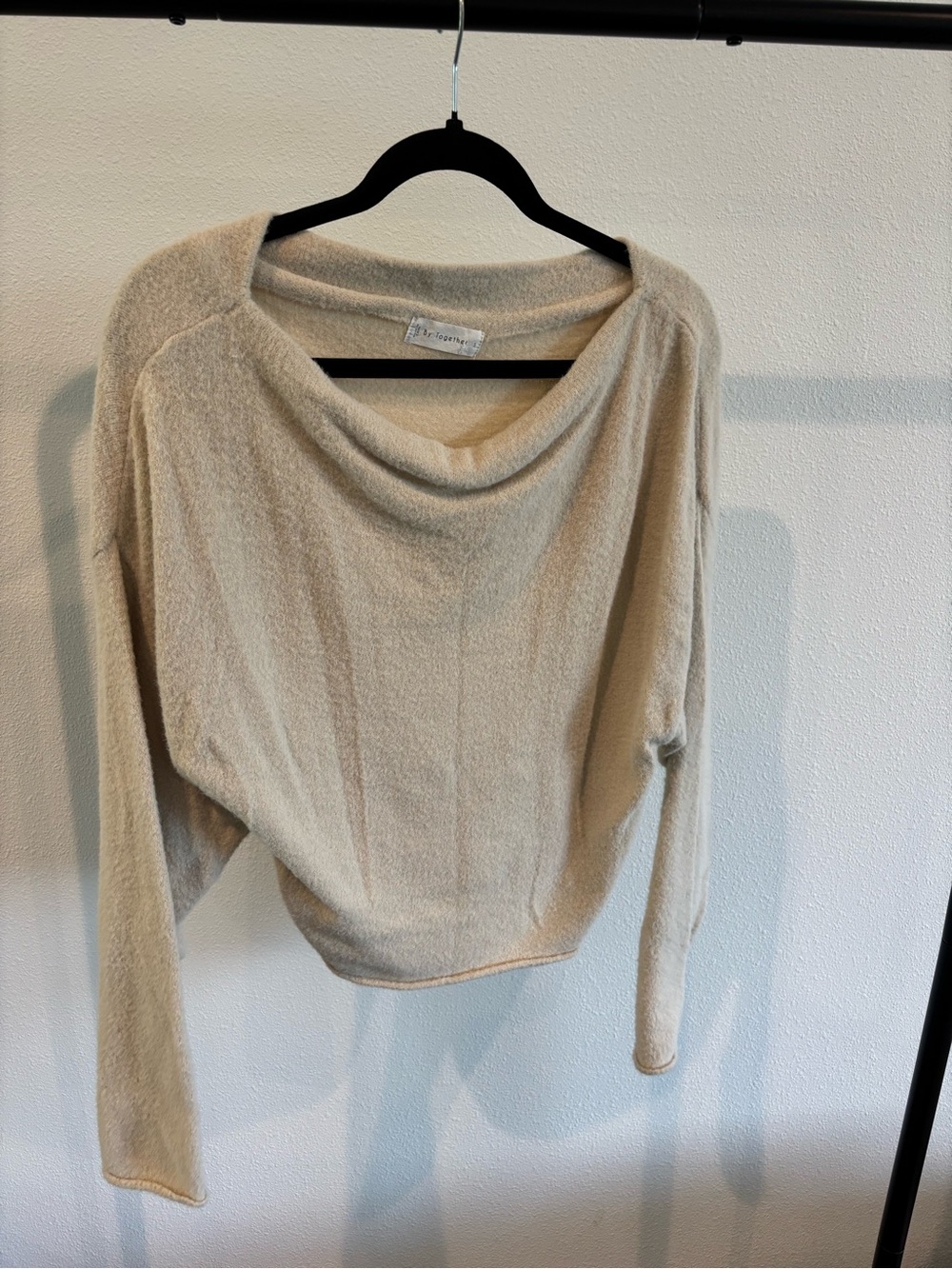 By Together Cream Off-the-Shoulder Draped-Neck Sweater